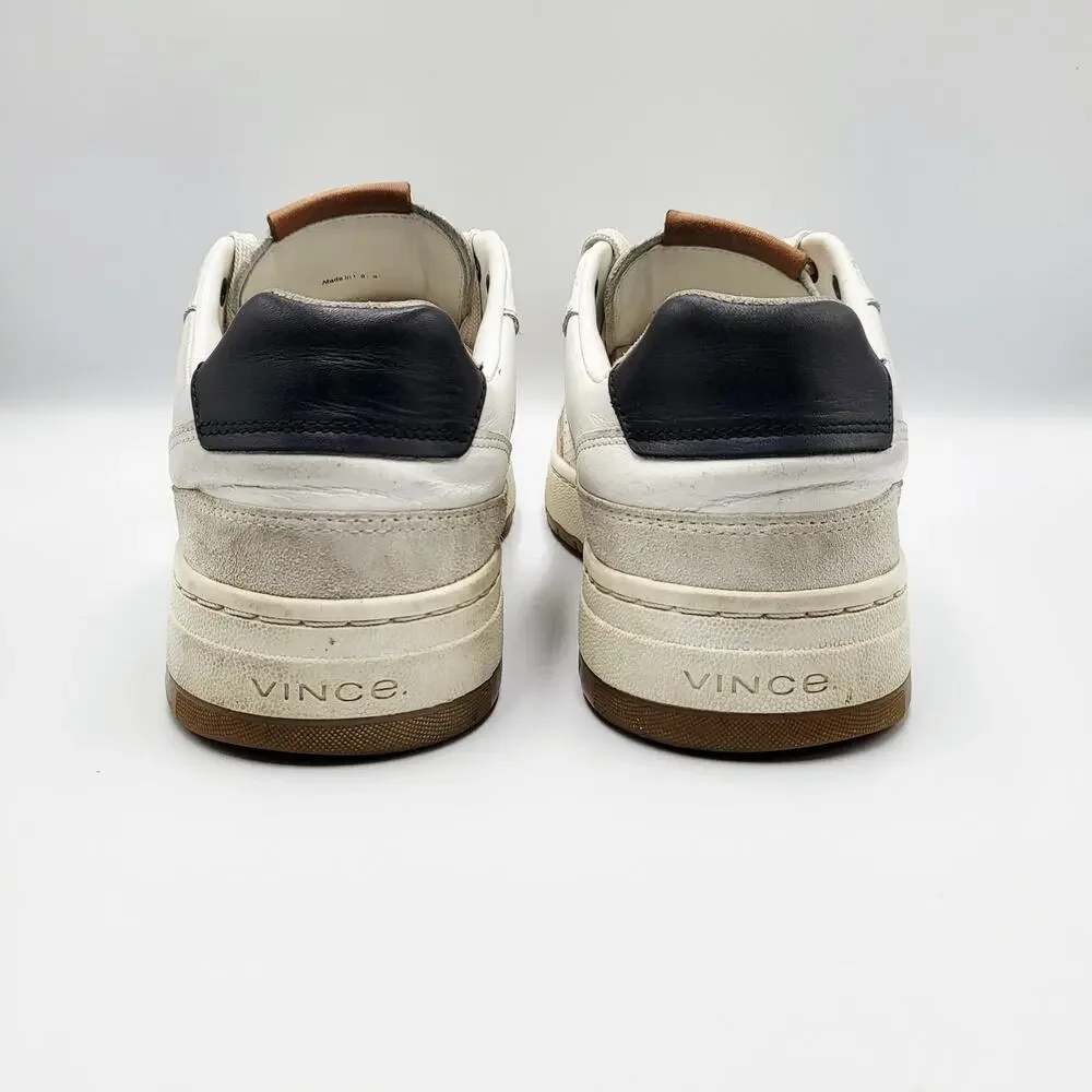 VINCE. Men's Size 8.5 Mason Perforated White Leather Suede Detail Casual Sneaker